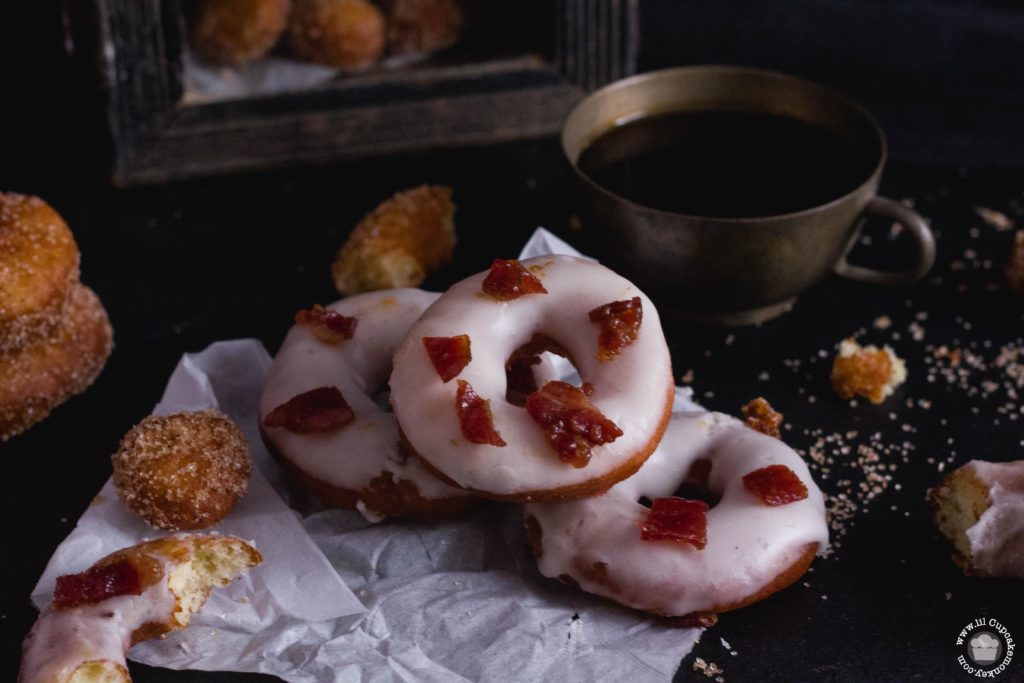 Whiskey Glazed Donuts with Candied Bacon Bits Lil Cupcake Monkey