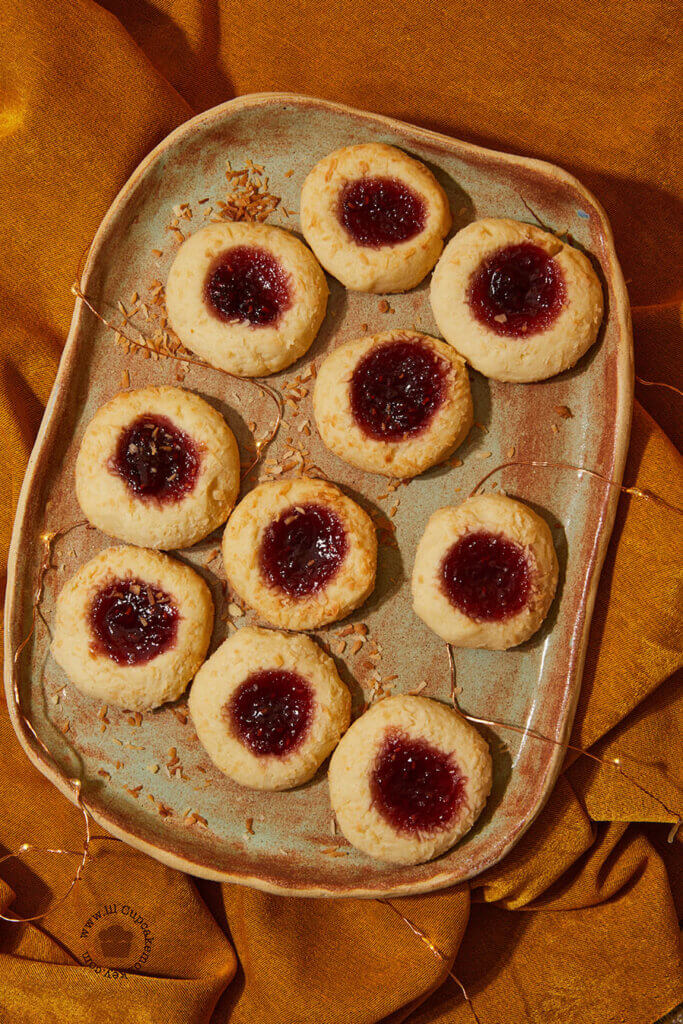 Thumbprint cookies : jam and coconut
