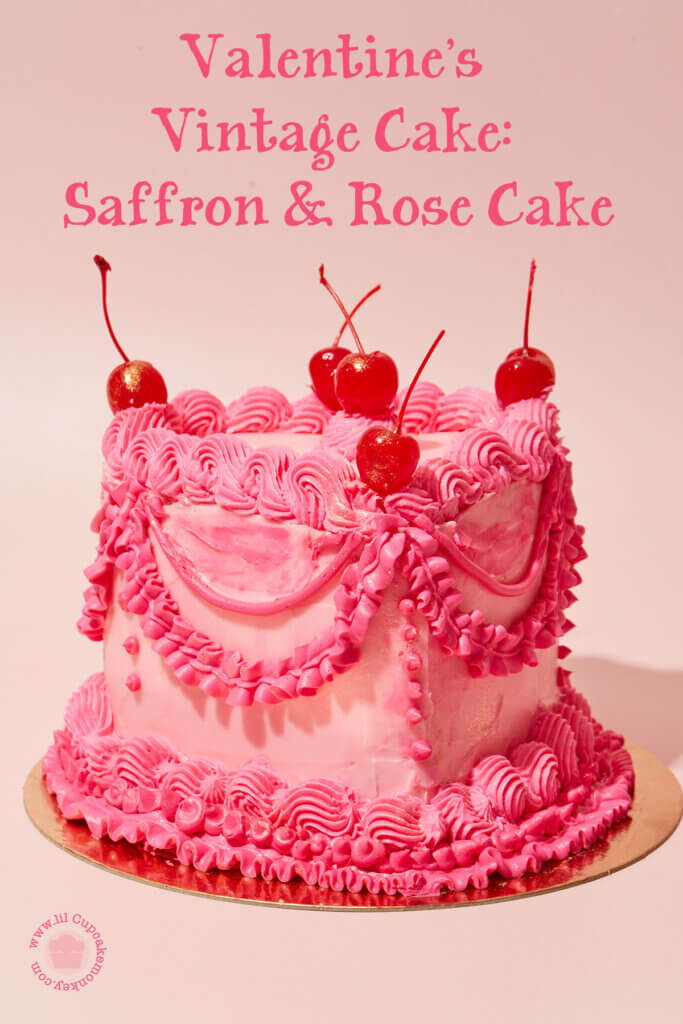 Saffron and rose Valentines vintage cake