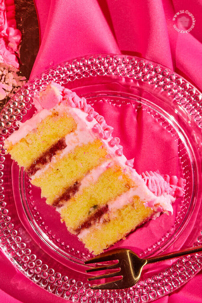 Slice of Saffron and rose Valentines vintage cake